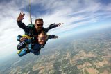 tandem skydiving pair in freefall