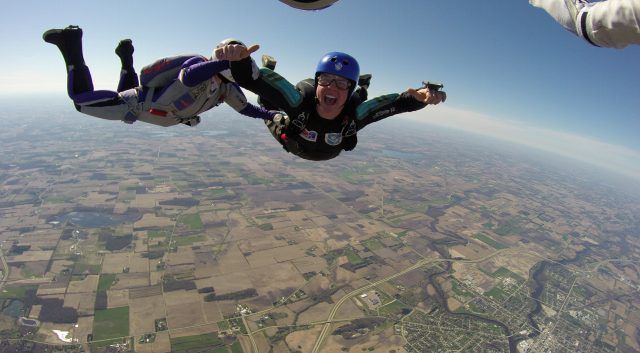 Accelerated Free Fall (AFF) training to learn how to skydive solo at Wisconsin Skydiving Center near Milwaukee, WI
