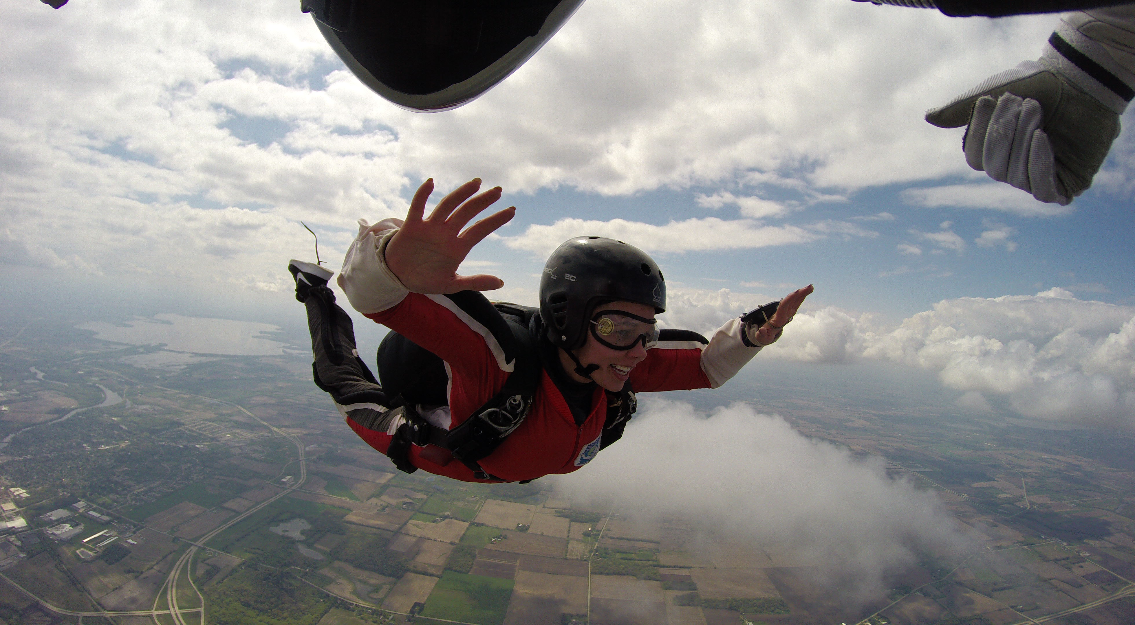 Woman flying like superman in freewill at Wisconsin Skydiving Center near Milwaukee