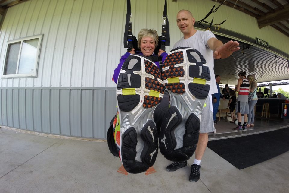 The soles of skydiving shoes at Wisconsin Skydiving Center near Chicago