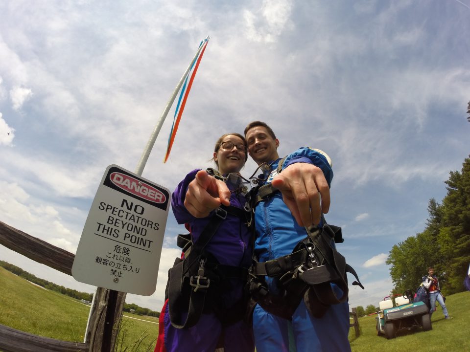 Two Tandem Skydiving Students Before Jumping