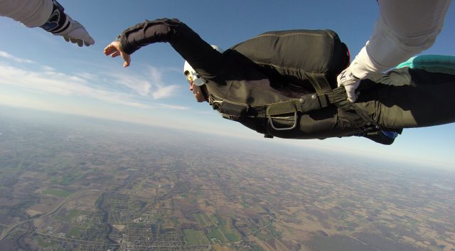 A man doing Accelerated Free Fall training at Wisconsin Skydiving Center near Madison, WI