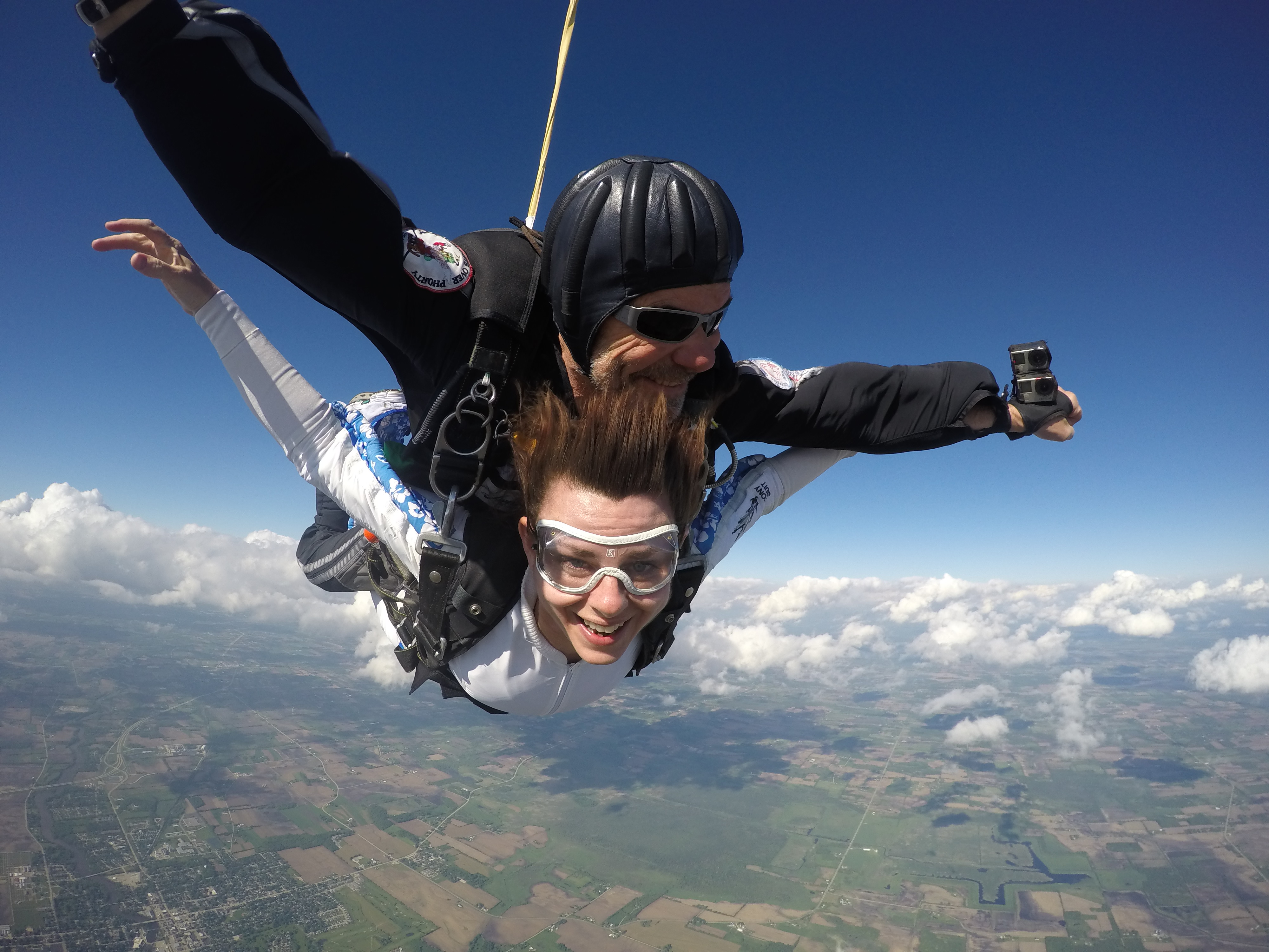 Woman flying like superman in freewill at Wisconsin Skydiving Center near Milwaukee
