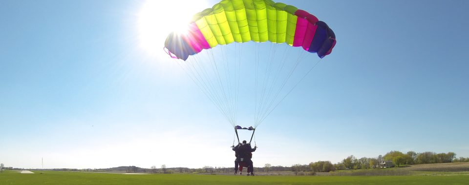 Slowing down and landing with a deployed parachute at Wisconsin Skydiving Center near Milwaukee