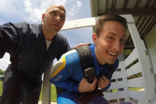 preparing for first skydive with WSC instructor