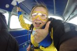 tandem student mentally prepares to jump at Wisconsin Skydiving Center near Chicago