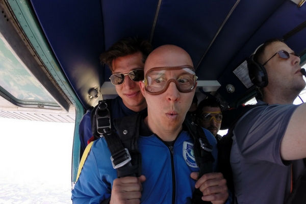 man seems unsure about taking risk to skydive