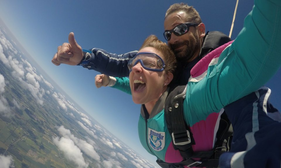 woman is fearless in skydiving freefall
