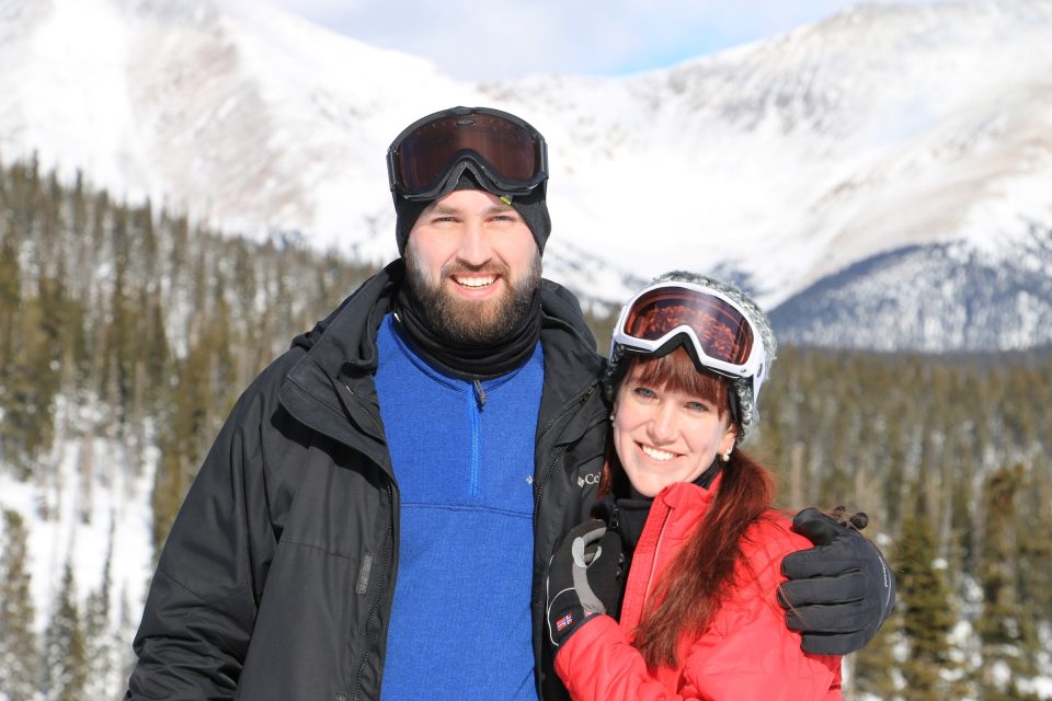 Brad and Kelsey pose together after snow skiing.