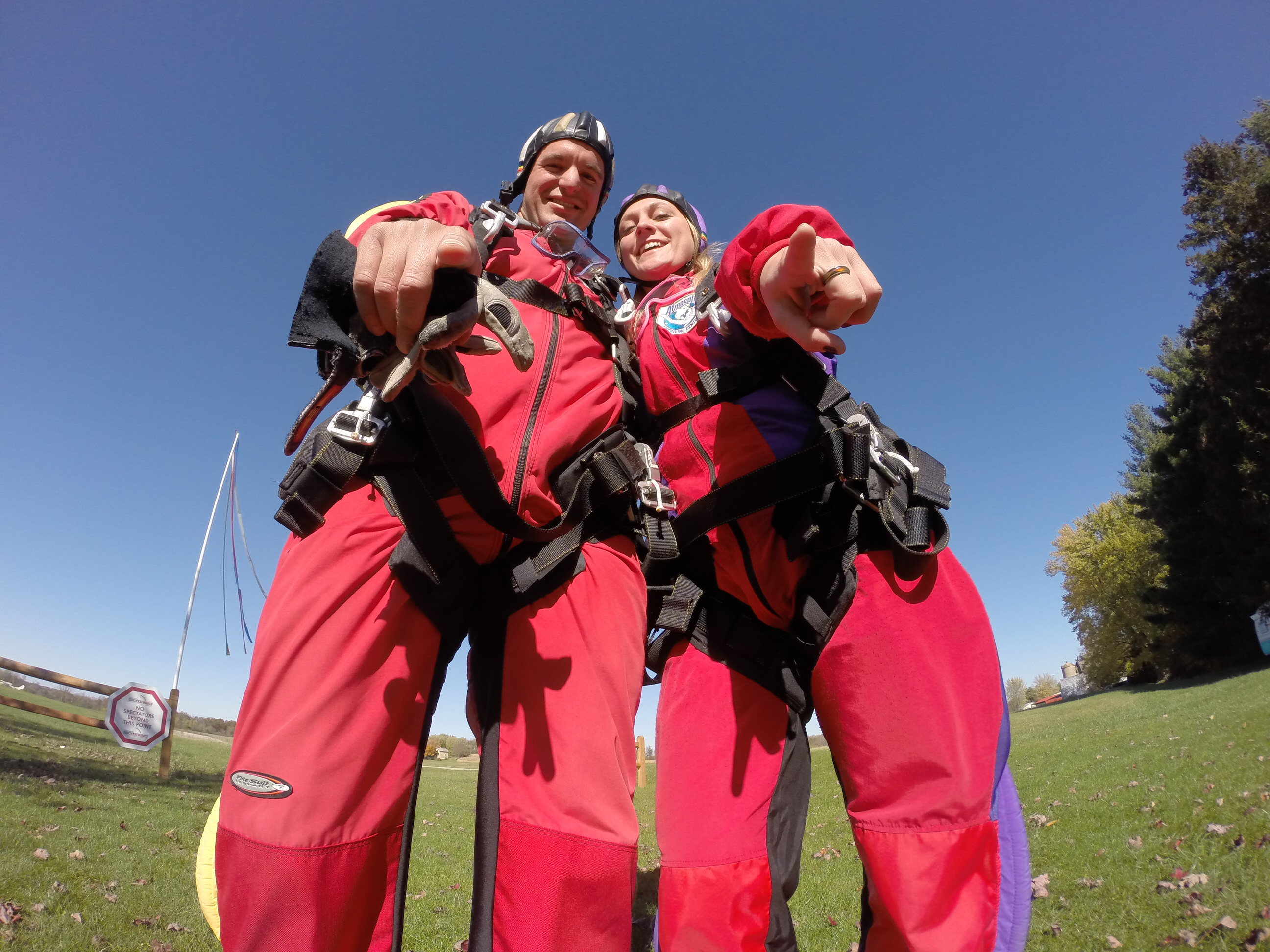 Couple preparing to safely risk skydiving at Wisconsin Skydiving Center near Chicago