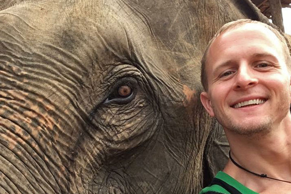 skydiving instructor luke pinion with elephant