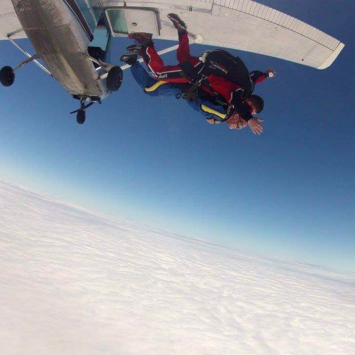Clyde Maxwell on a tandem jump for charity