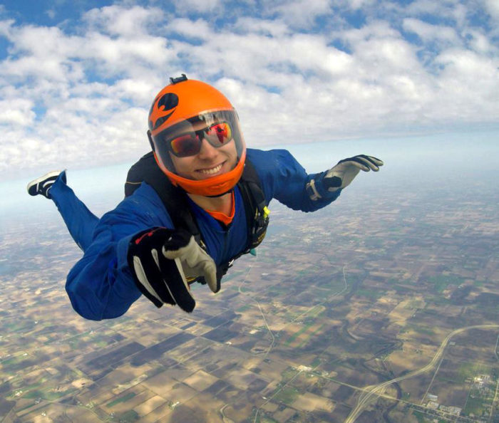 Solo skydiver during free fall