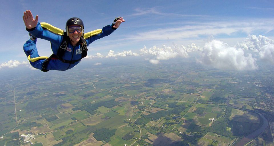 Solo skydiver on a skydiving lesson.