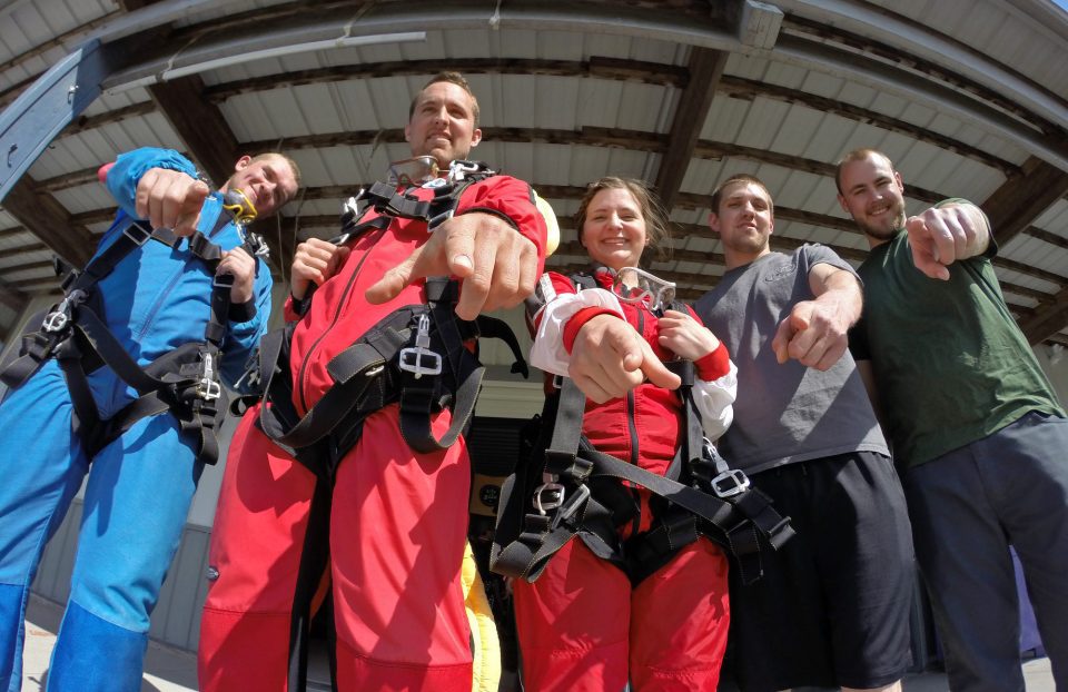 Group of people during the perfect outdoor team building activity - Wisconsin Skydiving Center near Milwaukee