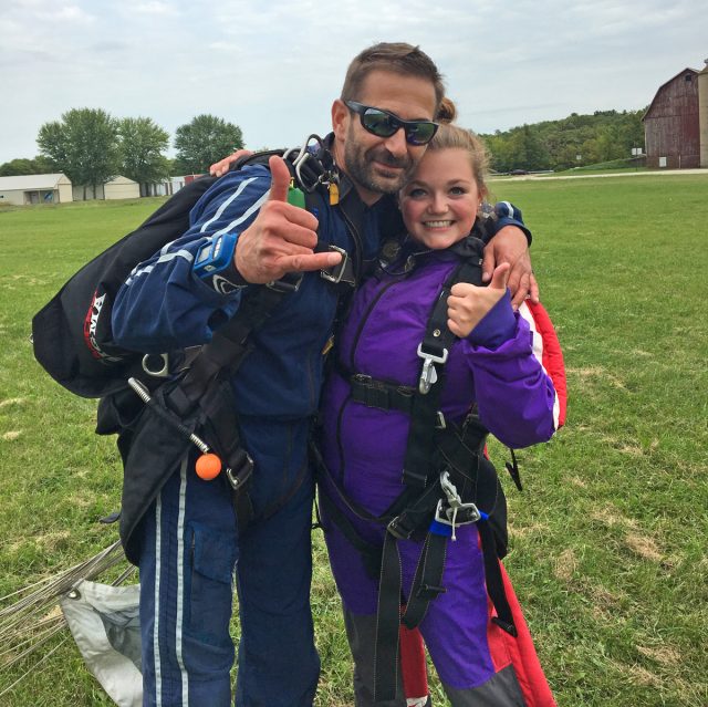 Skydiving Coach Sarah Dillman gives the thumbs up
