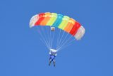Skydiver shows how a parachute works.