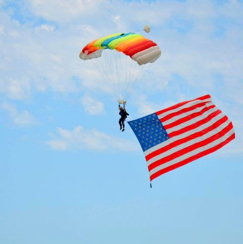 Skydiving Instructor Dan Schultz flies the American Flag