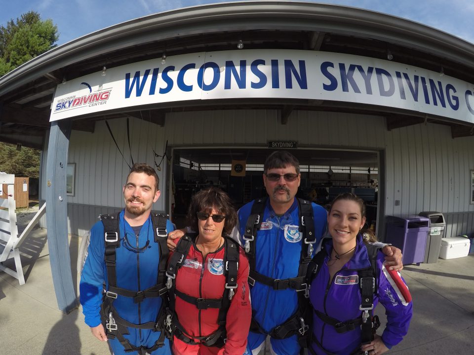 First time skydiving family excited about skydiving at Wisconsin Skydiving Center near Chicago