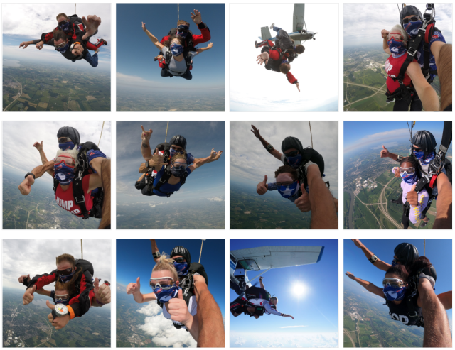 Skydiving is always worth the price - photo montage of tandem skydivers in all seasons at Wisconsin Skydiving Center near Milwaukee