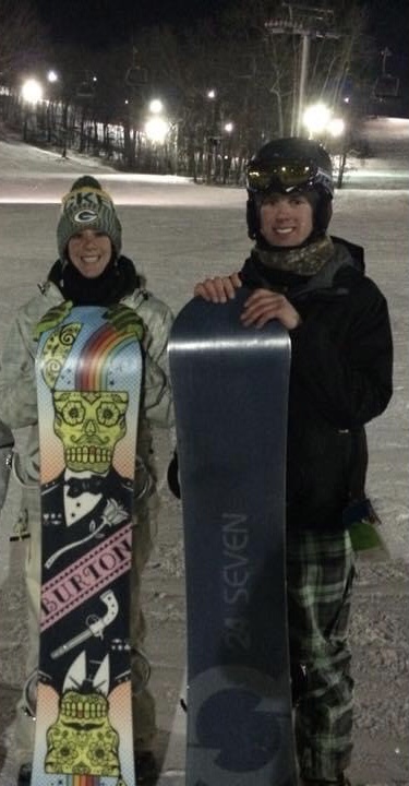 Erica and Tyler snowboarding together in the offseason