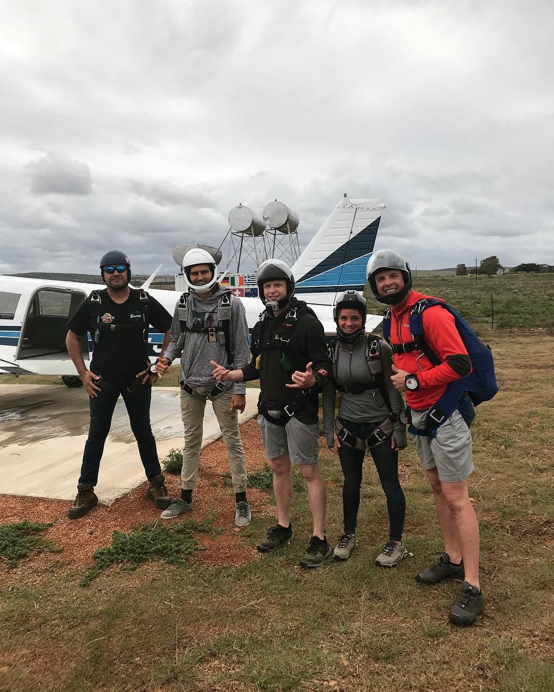 Group of professional skydivers about to take off in South Africa