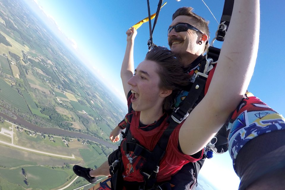 A Tandem Student learning the dos and don'ts of skydiving at Wisconsin Skydiving Center near Milwaukee