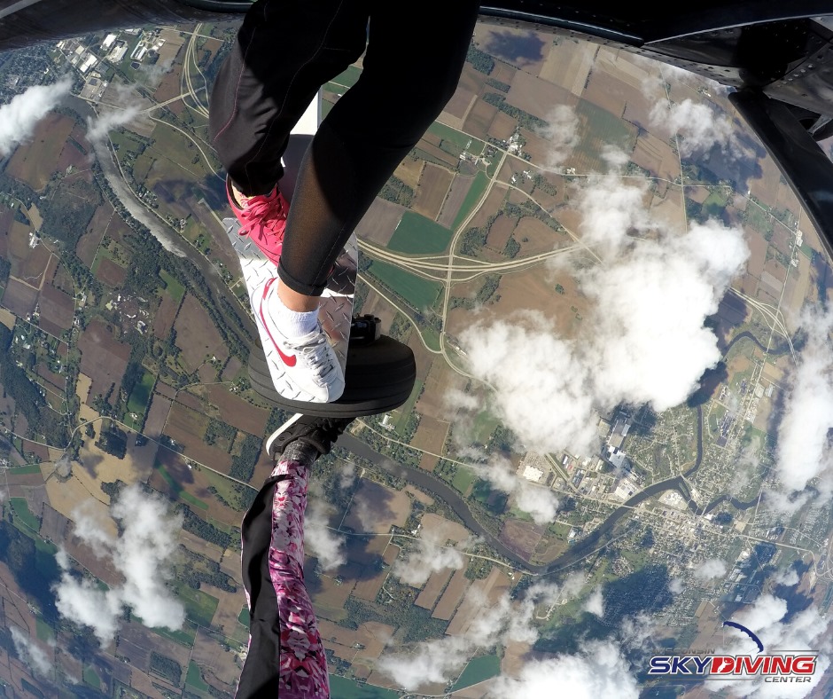 Looking down from a plane at an altitude of 10,000 feet at Wisconsin Skydiving Center near Chicago