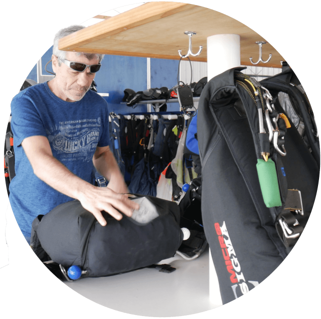 Skydiver performing a gear check