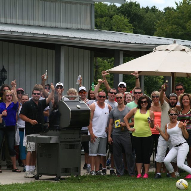 Group of skydivers and supporters enjoying the grounds and cooking out at Wisconsin Skydiving Center