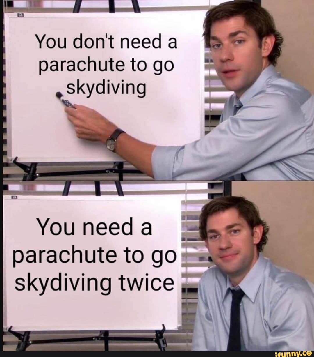 You don't need a parachute to go skydiving. You need a parachute to go skydiving twice.