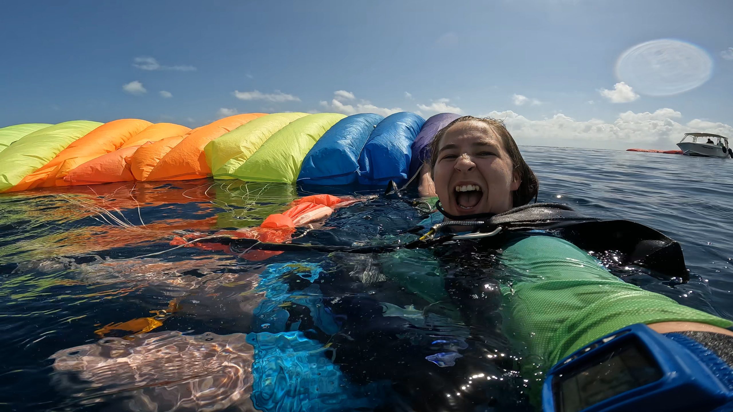 Sara Kutcher after landing in Blue Hole ocean water in Belize